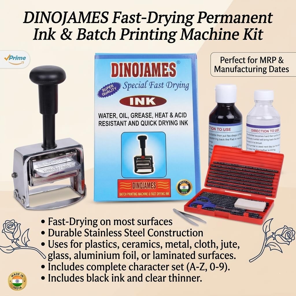 Dinojames Self Inking Heavyduty Batch Coding Machine/Mini Printer -Letter Size, 3mm 4