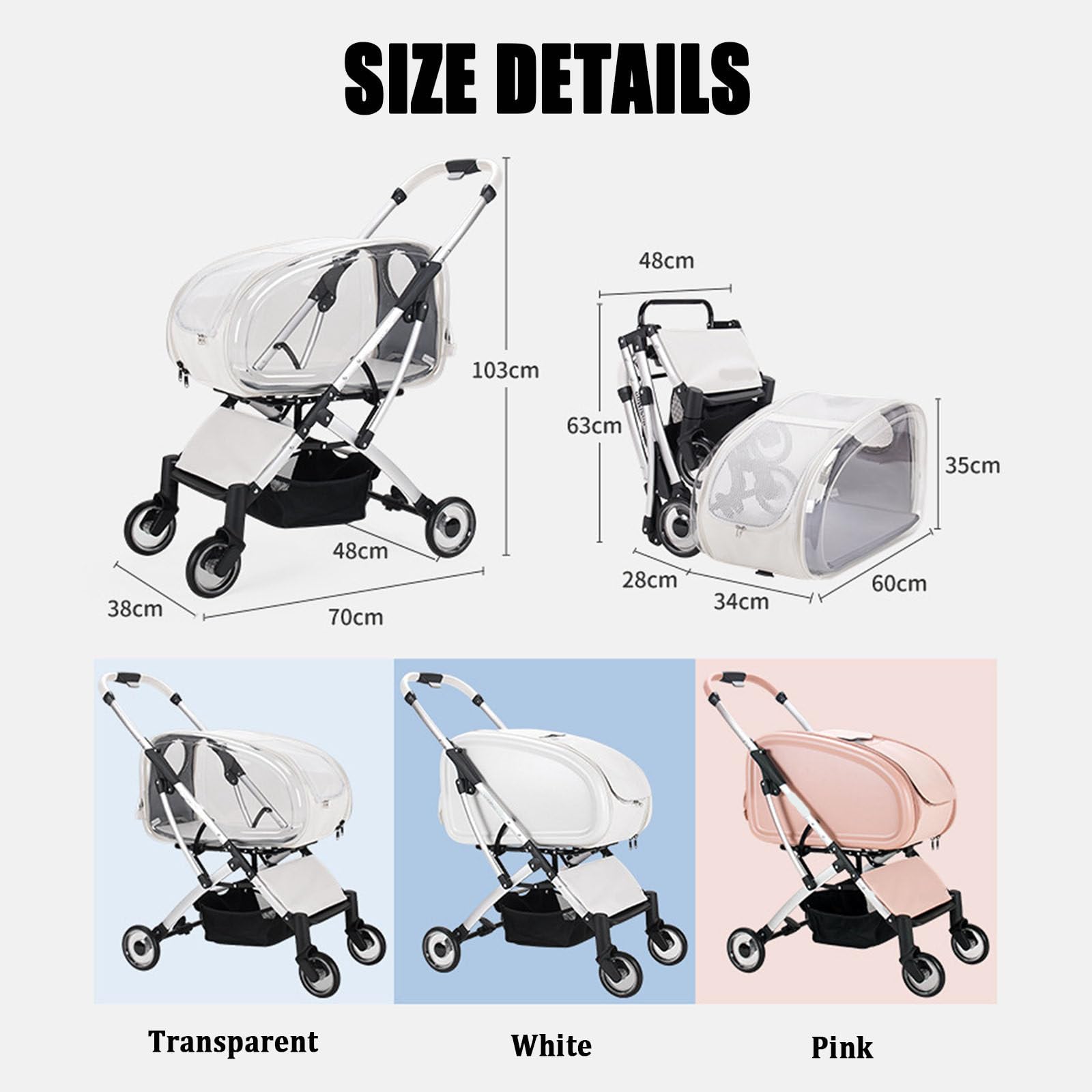 Passeggino da jogging a 4 ruote, impermeabile, pieghevole, con assorbimento degli urti, vassoio rimovibile, ideale per escursioni, viaggi, visite veterinarie