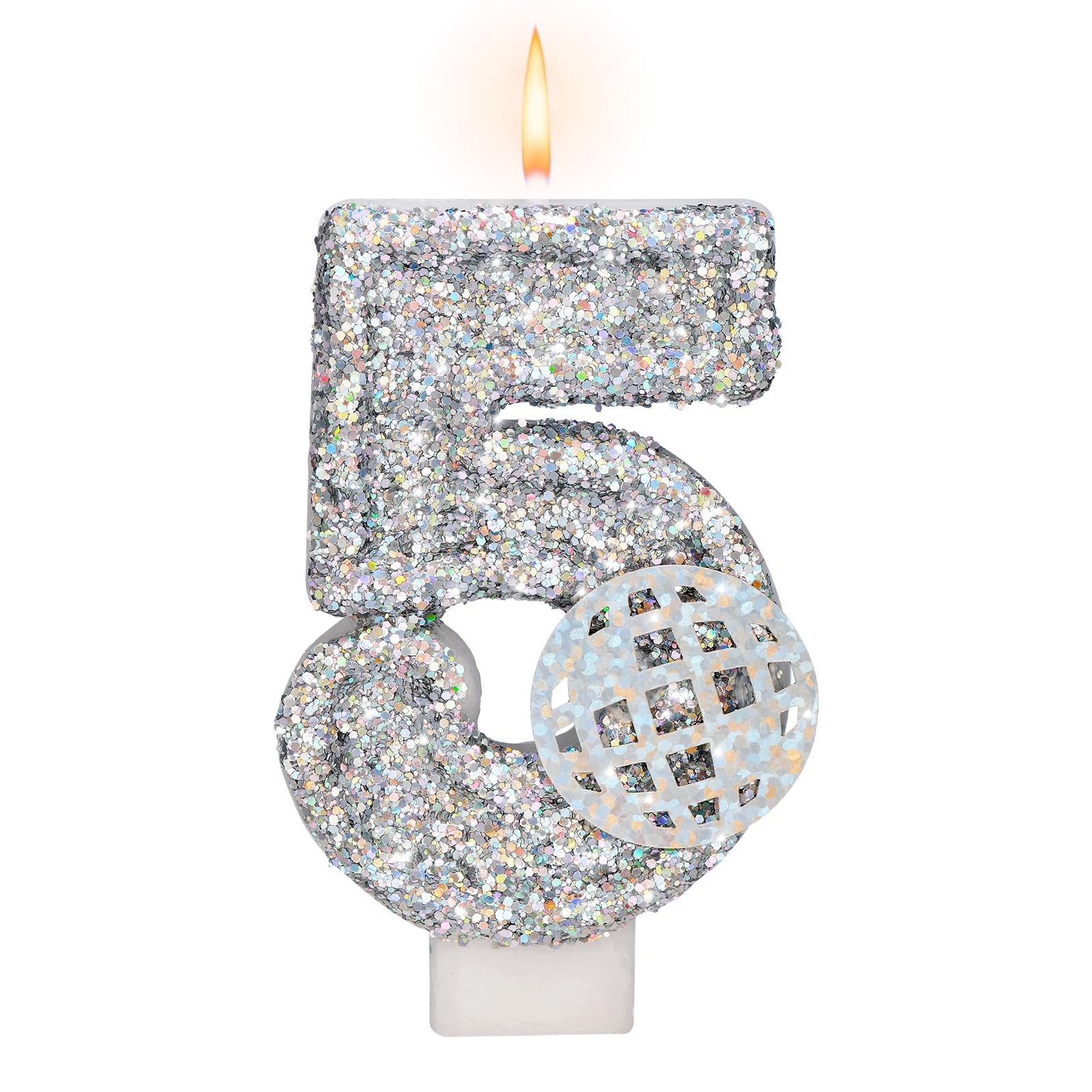 Saododku Birthday Candles, Number 5 Candle for Birthday Cake, Birthday Candles with Holographic Colored Disco Ball, 3.15" Large 5 Birthday Candle for