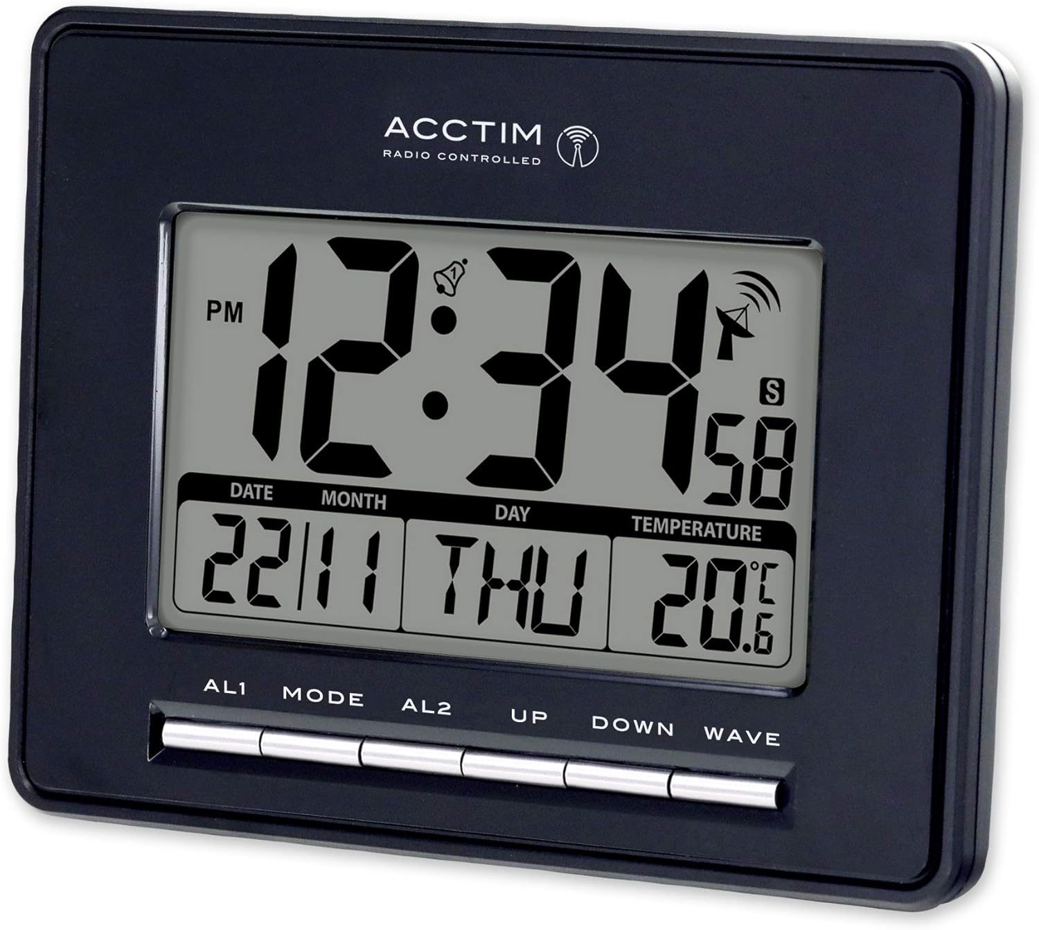 Acctim Infinity 71953 Radio Controlled LCD Alarm Clock in Black