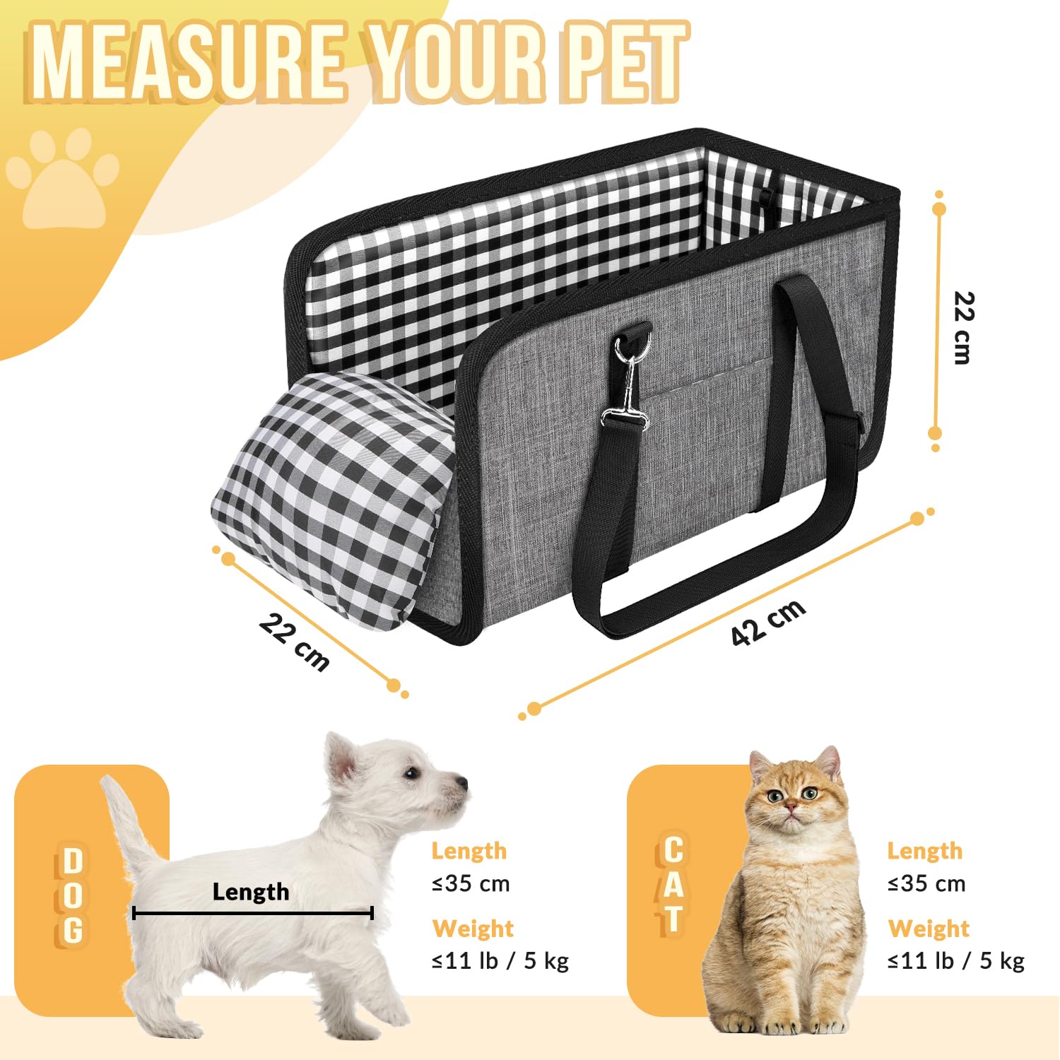 SlowTon Seggiolino Auto per Cani Console, Seggiolino Rialzato per Animali con Cintura di Sicurezza e Cuscini Morbidi, Consolle Centrale Anti-Crollo con Supporto Staccabile, Trasportini Portatili