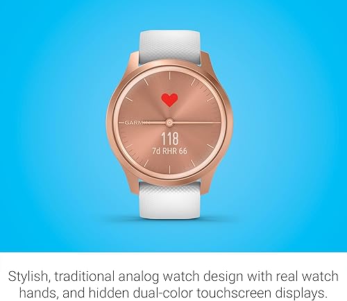 Miniatura 4 de Garmin Vivomove Style, híbrido reloj inteligente con manos reales y pantallas táctiles de color oculto, oro rosa con banda de silicona blanca