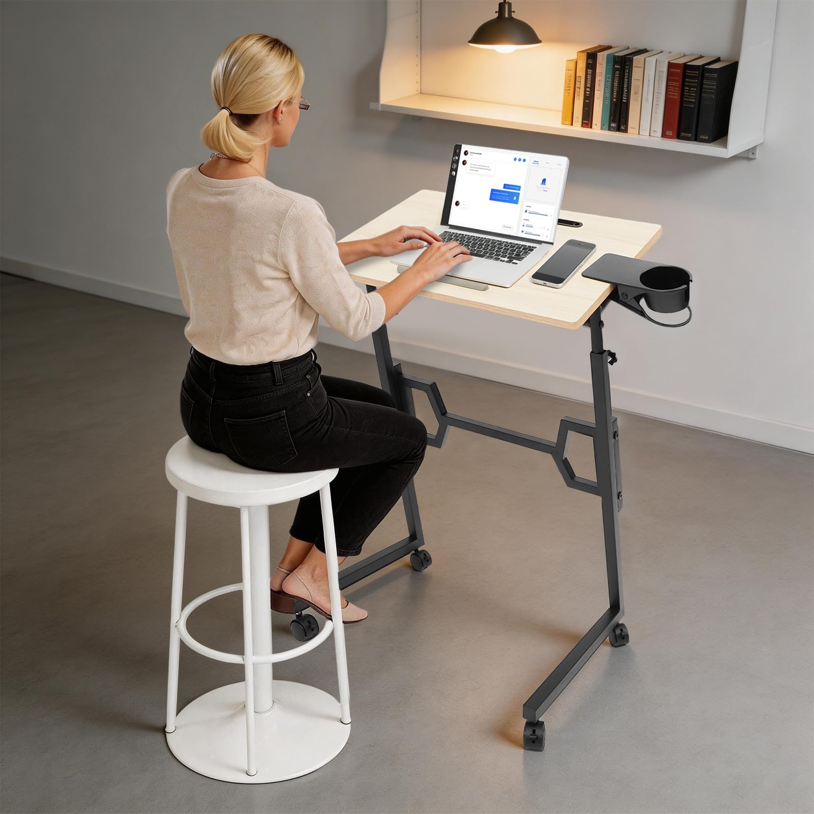 Laufband Schreibtisch mobil, 60×40cm Computertisch mit Rollen | Mobiler Arbeitstisch, Laptoptisch höhenverstellbar 74-106cm, mit Getränkehalter für Laufband, Büro und Zuhause