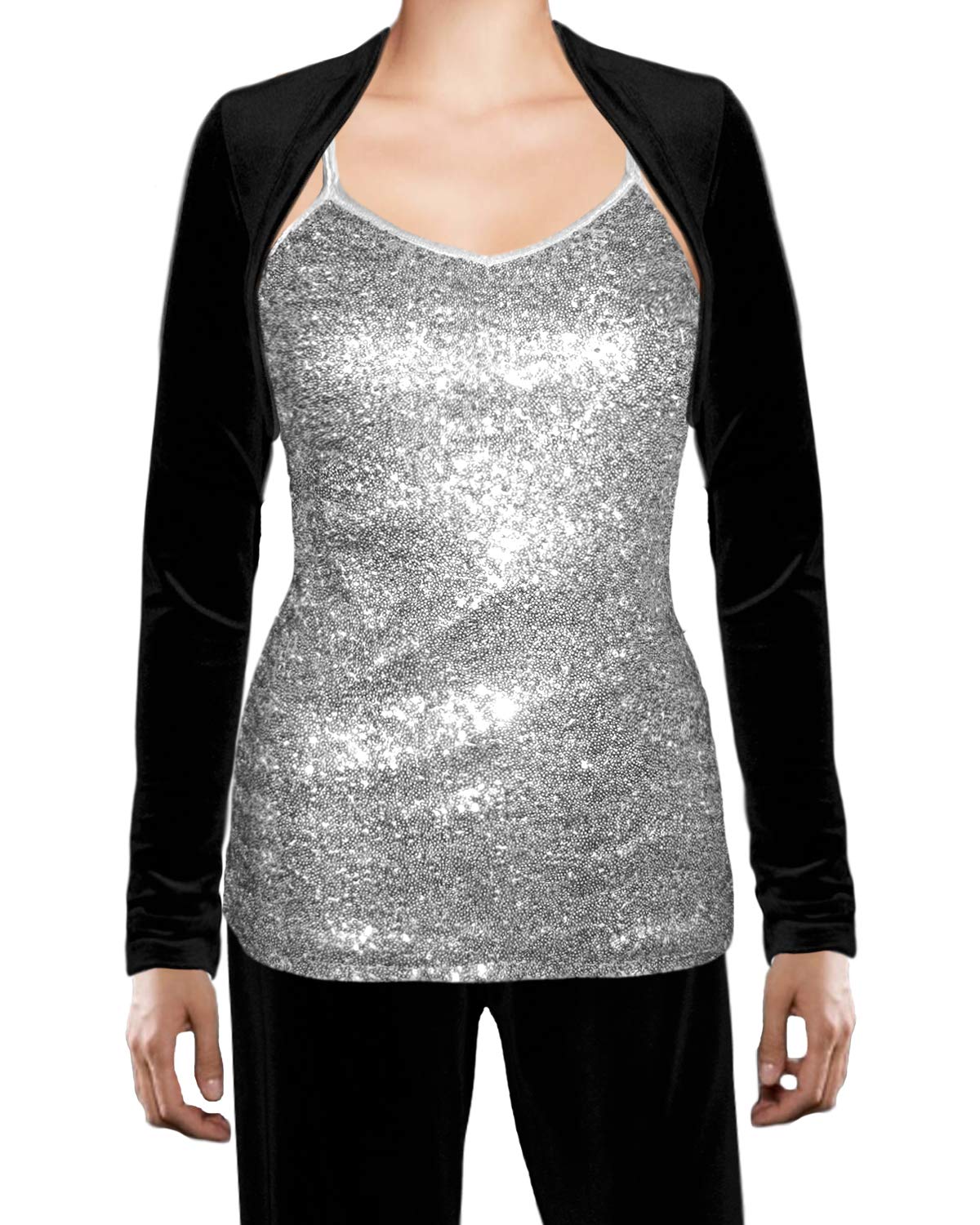 Ooh La La Long Sleeve Stretch Lace or Velvet Cropped Bolero Shrug Jacket