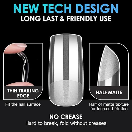 Miniatura 3 de Puntas de uñas de gel suave cuadradas medianas, 600 puntas de extensión de uñas prepulidas de cobertura completa con forma de gel mate, puntas de