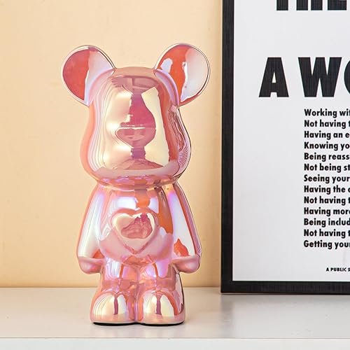 Miniatura 8 de Yundu Alcancía de cerámica para niños y adultos, banco de monedas para niñas y niños, decoración de oso de amor rosa, decoración moderna, decoración