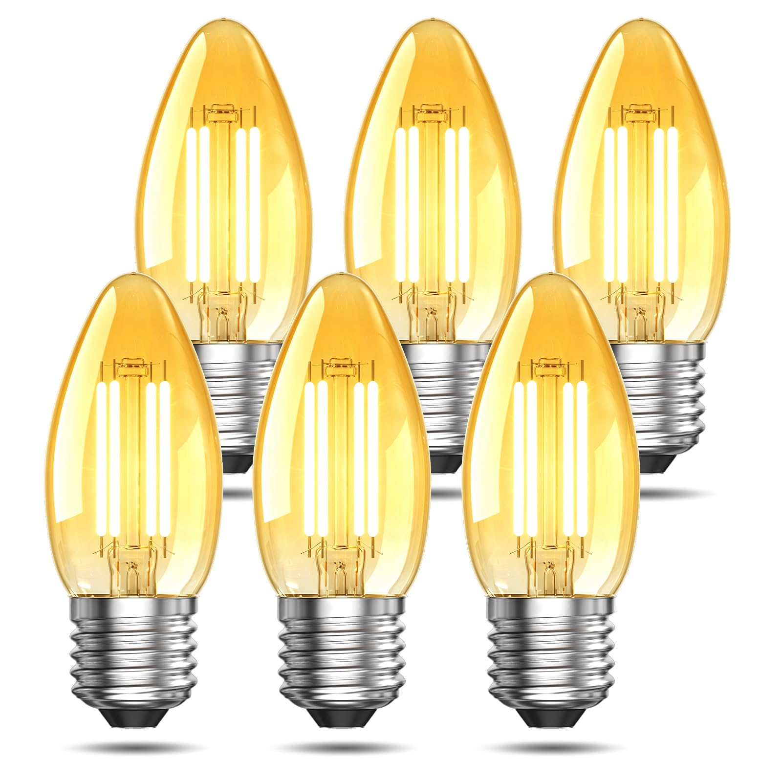 TobeBright 6Pack E27 Vintage LED Candle Bulb C35, Amber Glass 2200K, 4W Equivalent to 40W, 400LM, Retro LED Filament Bulb Large Screw, Non-dimmable E27 LED Bulb for Table Lamp,Chandeliers,Night Light