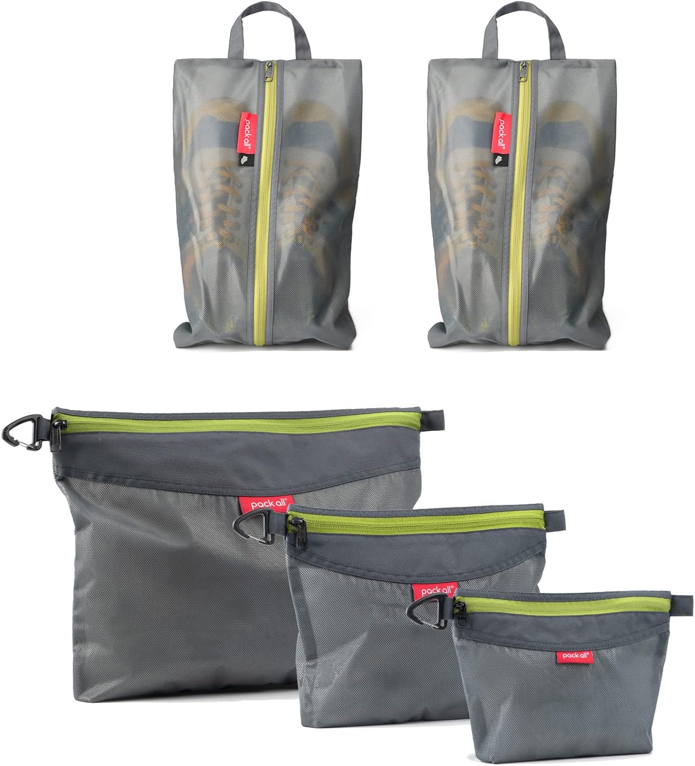 pack all Grey Bundle | Water Resistant 2 Pcs Shoe Bag & 3 Pcs Zipper Pouch Set for Travel, Home, Outdoor : Clothing, Shoes & Jewelry