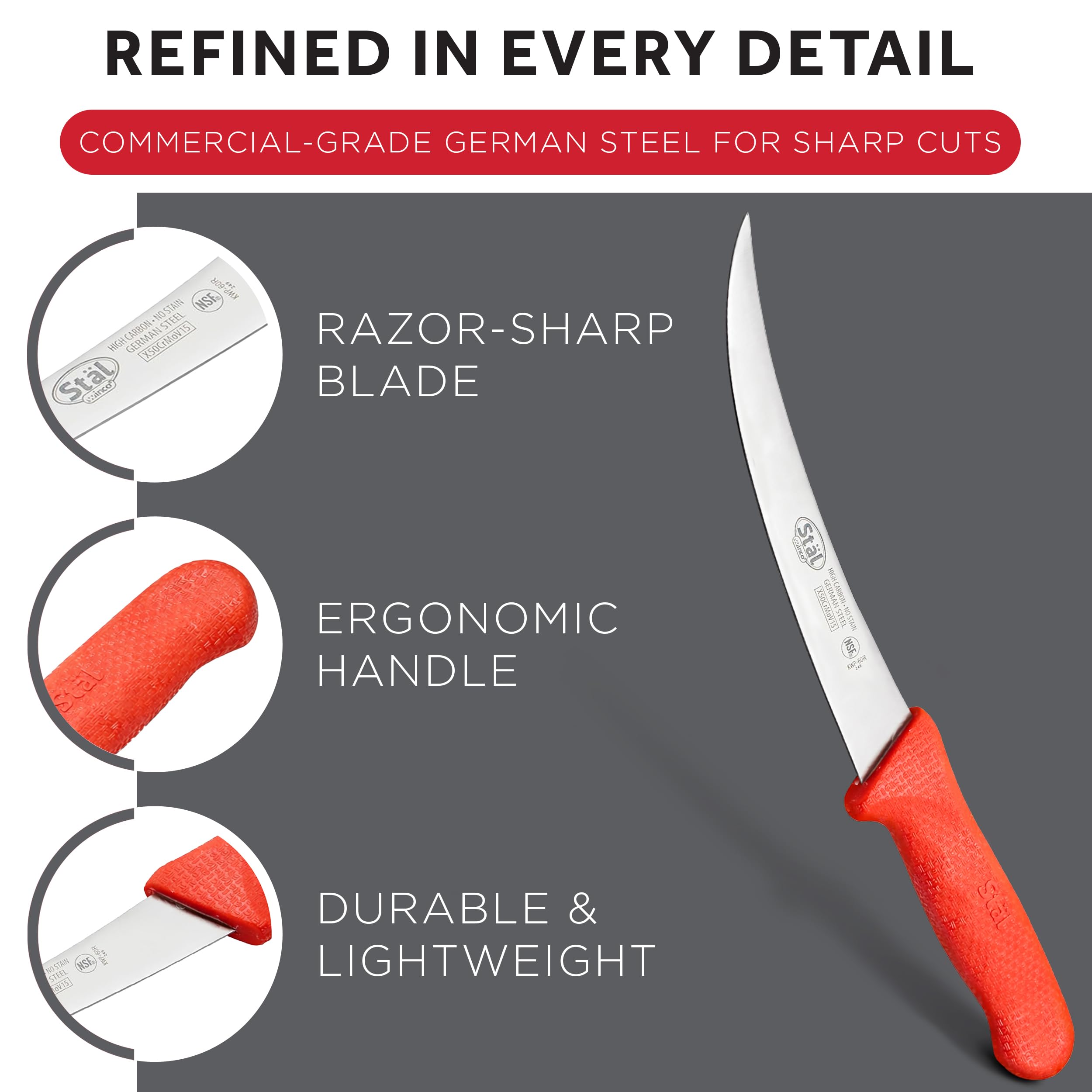 Winco 6" Red Plastic Commercial-Grade Boning Knife — Amazon image 5