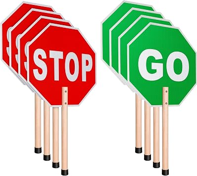 Taiyin 4 Pcs Go and Stop Sign with Handle Traffic Warning Reflective 13 x 13" Paddles Octagon Rust Free Aluminum Crossing Guard with Handle UV Protected Waterproof, Weather Resistant for Flaggers