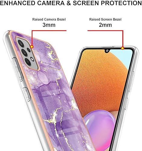 Miniatura 4 de Funda delgada para Samsung Galaxy A32 4G (no compatible con A32 5G), funda brillante con patrón de mármol IMD para niñas, lente de cámara y cubierta