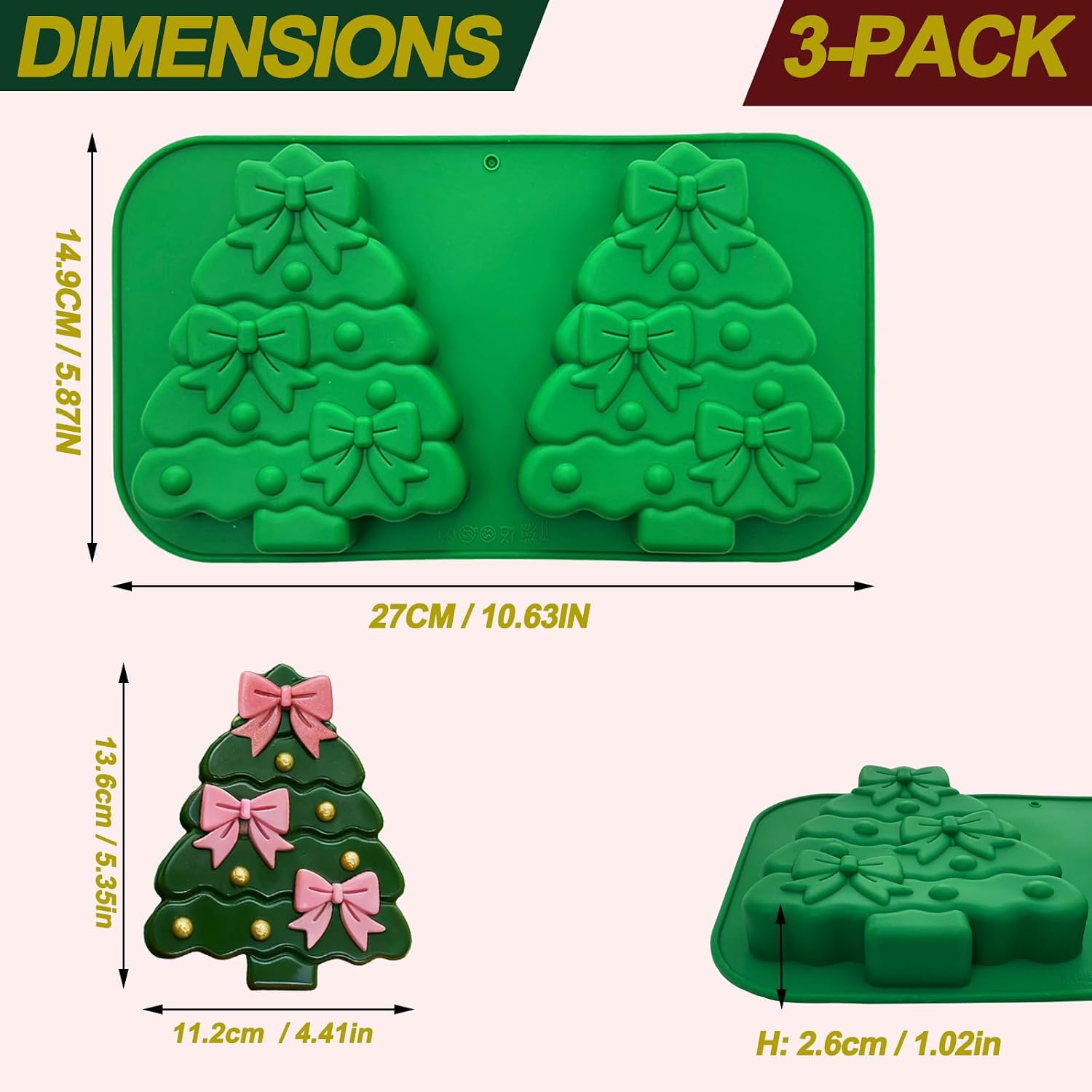 3 Pack Christmas Tree Silicone Baking Molds Large Christmas Chocolate Molds 3D Christmas Cake Mold Holiday Candle Resin Xmas Pine Tree Soap Ice Cube Mold for Chocolate Candy Festival Home Decoration