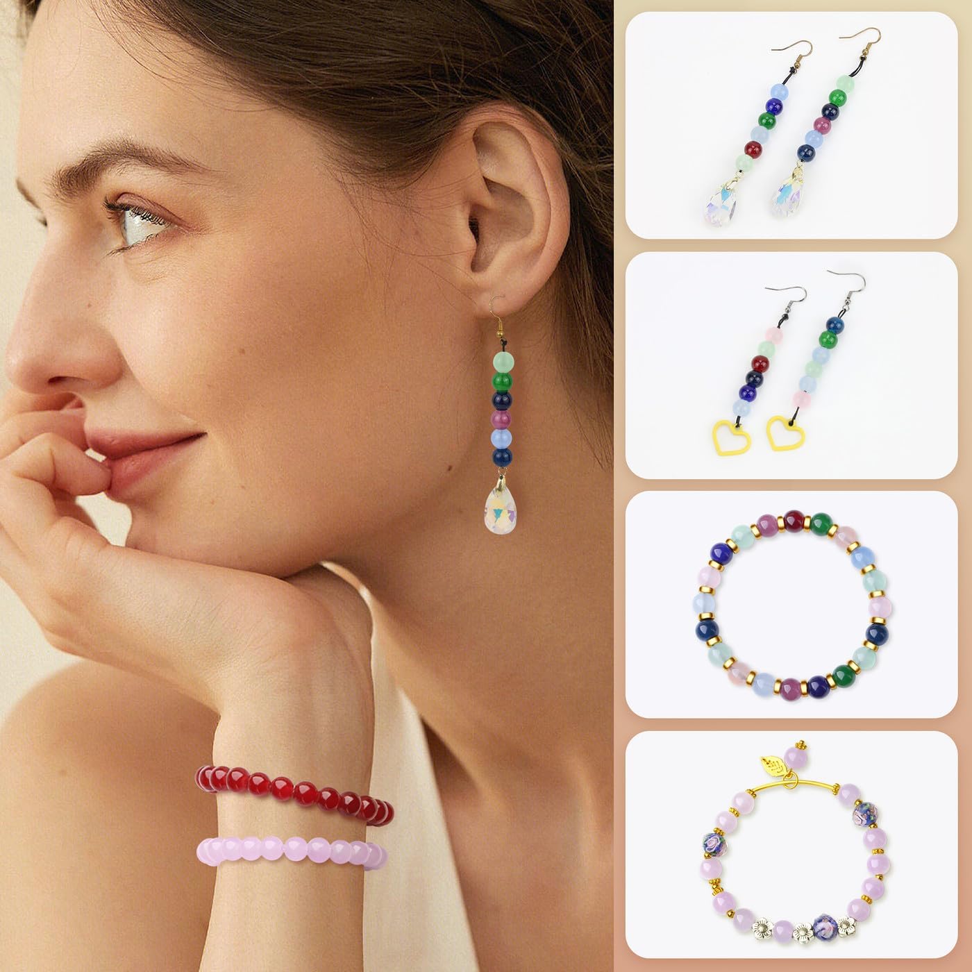 500Pcs White Round Glass Beads 8mm for Necklaces, Clear Glass Crystal Beads for Bracelet Making Kits Earring Bracelets and DIY Crafts(White) - Image 5