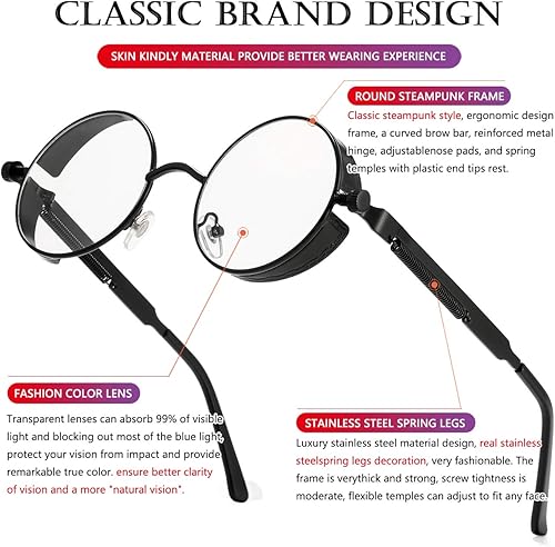Miniatura 4 de AIEYEZO Round Steampunk Sunglasses for Men Women Retro Gothic Sun Glasses Round Metal Frame Ladies Shades