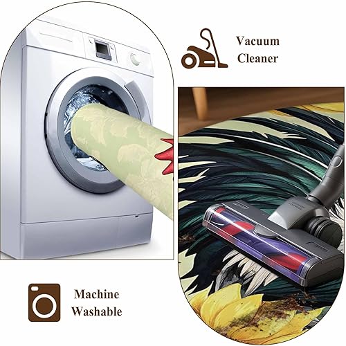 Miniatura 8 de 3.3ft Round Rug, Sunflower Rooster Non-Skid Rubber Backing Large Area Rugs - Living Room Bedroom Home Office, Retro Watercolor Summer Floral Indoor