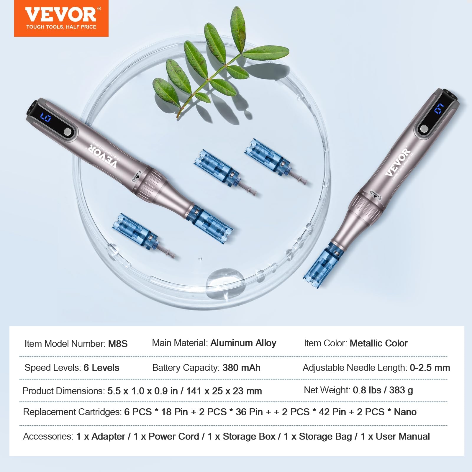Professionelles Schönheitswerkzeug, kabellos, M8S, elektrisch, mit 12 Teilen, 6 variable Geschwindigkeiten mit LCD-Anzeige und einstellbarer Funktion, 0-2,5 mm