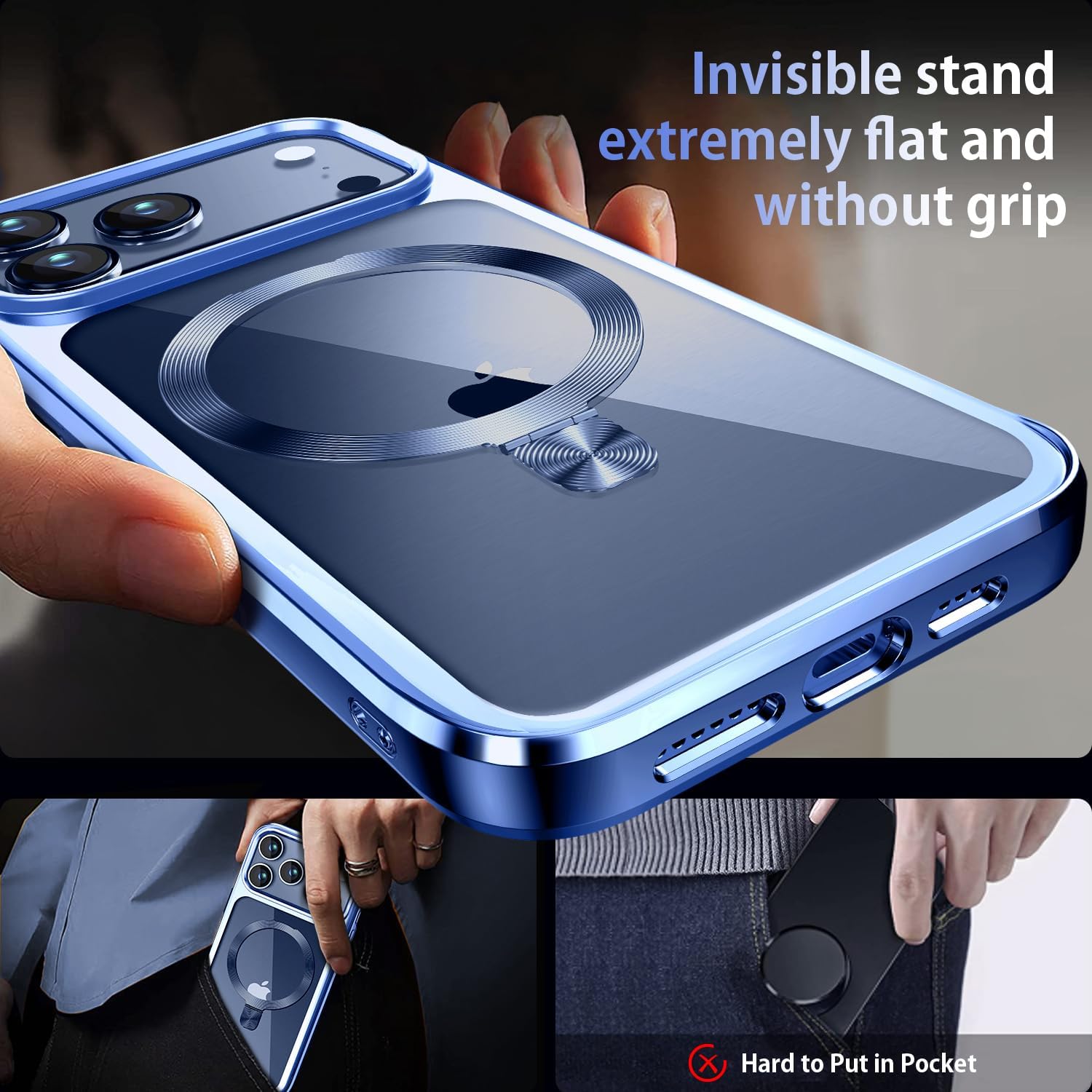 [CD Ring Compatible with MagSafe Invisible Stand]Magnetic for iPhone 17 Pro Max Case, [Electroplated Bumper Non-Yellowing][Look as Bare iPhone]Slim Clear Case with Holder for Women Men Girls, Blue - Image 5