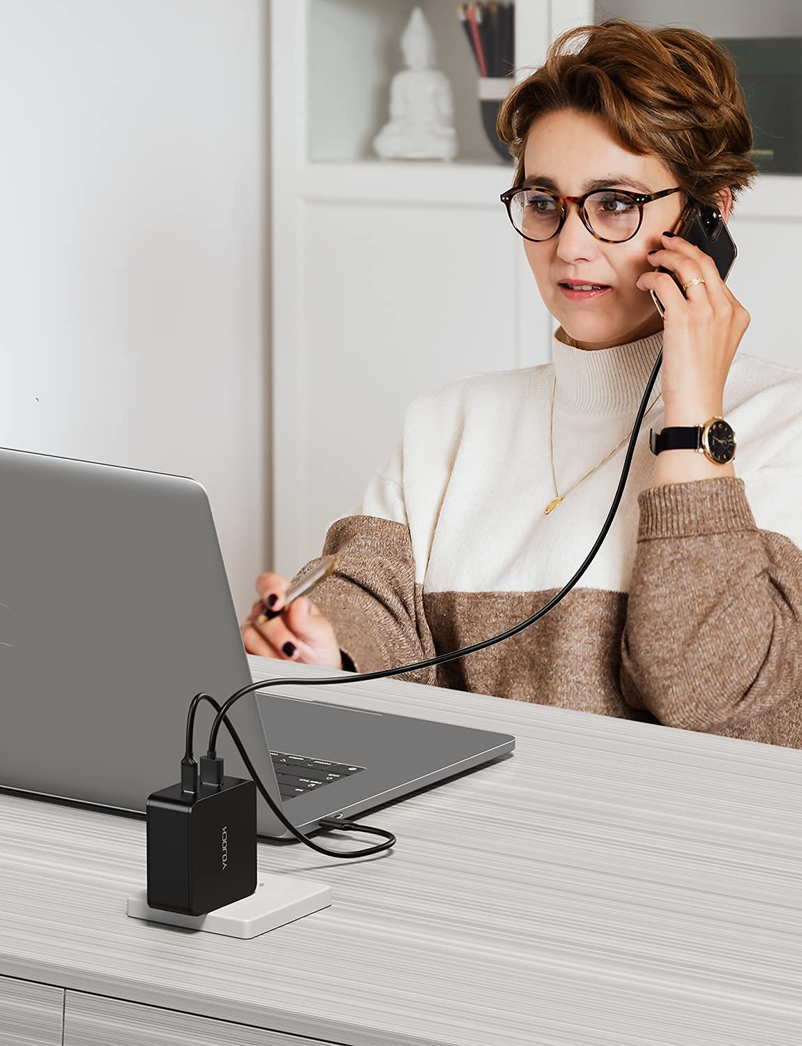 YOJOCK Caricatore USB C 57W Power Power Delivery 3.0, Caricabatterie USB C 2 Porte Quick Charge, Alimentatore USB Compatibile 45W/12W con iPhone12 Pro/SE/MacBook/Galaxy S22 S21 (Black)