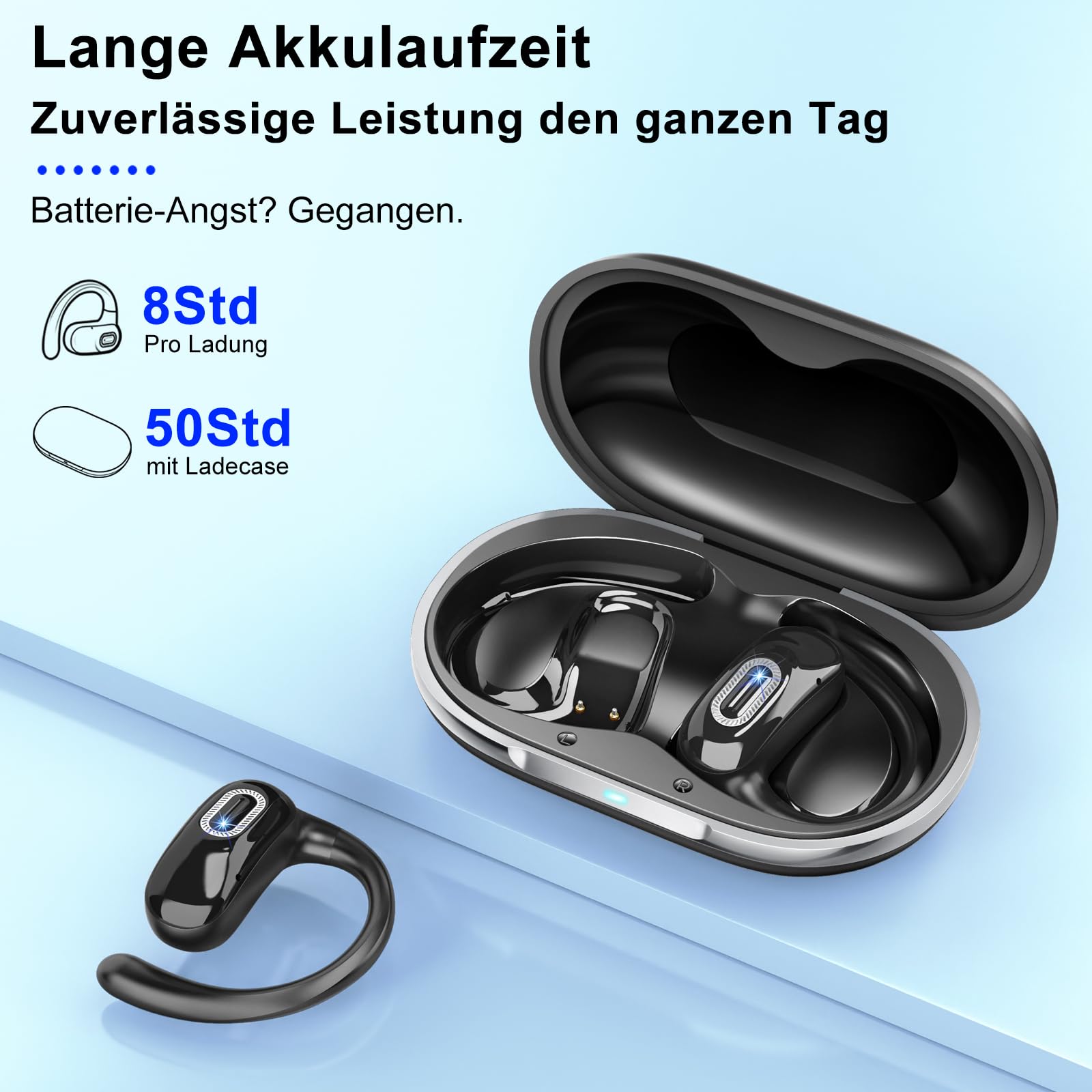 Open Ear Kopfhörer, Bluetooth 5.4 Kopfhörer Kabellos, Tiefer Bass mit 4 ENC Mikrofon, 58 Std, Sportkopfhörer Over-Ear mit Ohrhaken, IPX7 Wasserfest Bluetooth Ohrhörer für Laufen, Fitness, Schwarz