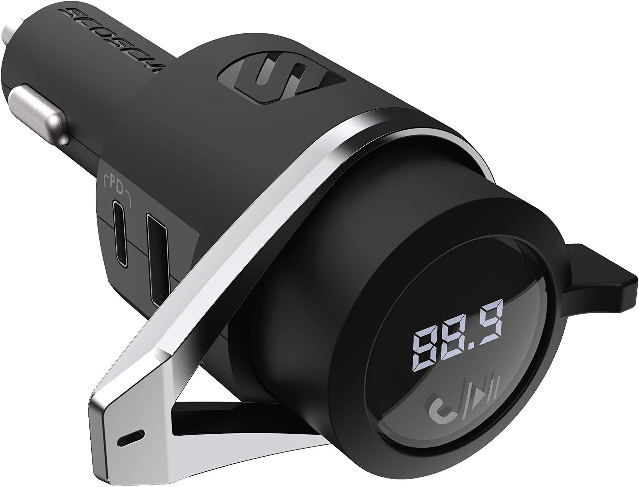 BTFMPD3SR FM Bluetooth Radio Transmitter for Car, Hands-Free Kit with Dual USB Charging Ports, 12W USB-A + 20W Fast Type-C Car Charger, Wireless Adapter for Calls, Siri and Google Assistant