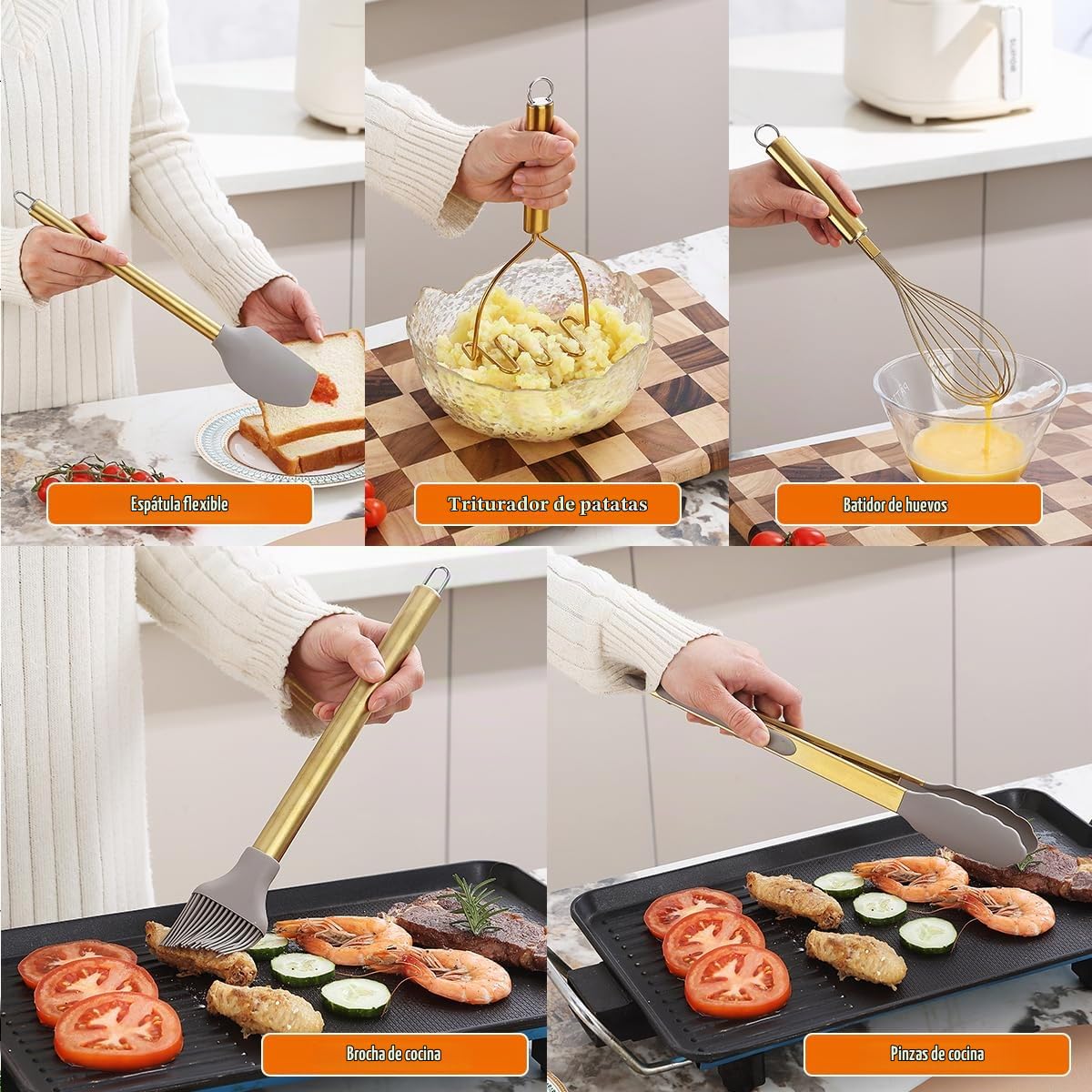 Juego de Utensilios de Cocina, Kyraton Juego de 38 Utensilios de Cocina de Silicona con Soporte para Utensilios, Juego de Espátulas y Cucharas, Gadgets de Cocina Antiadherentes,Aptos para Lavavajillas