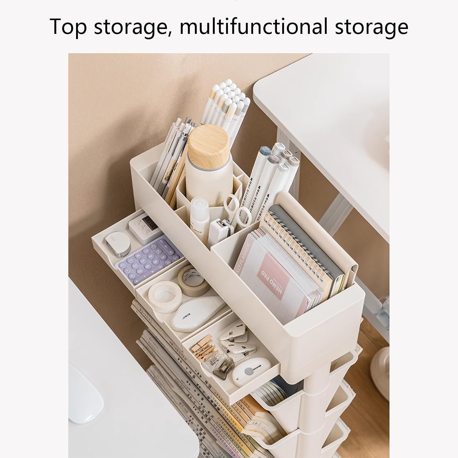 Mobile Bookshelf with Wheels, Multi-Functional Movable Storage Book Shelves with Lockable Casters for Study Office Kitchen Classroom