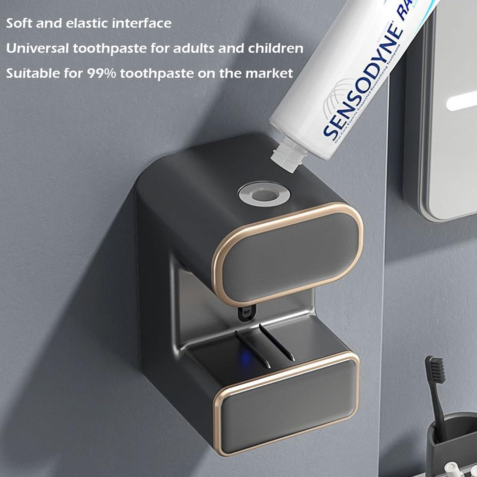 Dispensador automático de pasta de dientes, dispensador de pasta de dientes eléctrico multifunción, dispensador de pasta de dientes montado en la pared con 3 ranuras para cepillo, organizador de