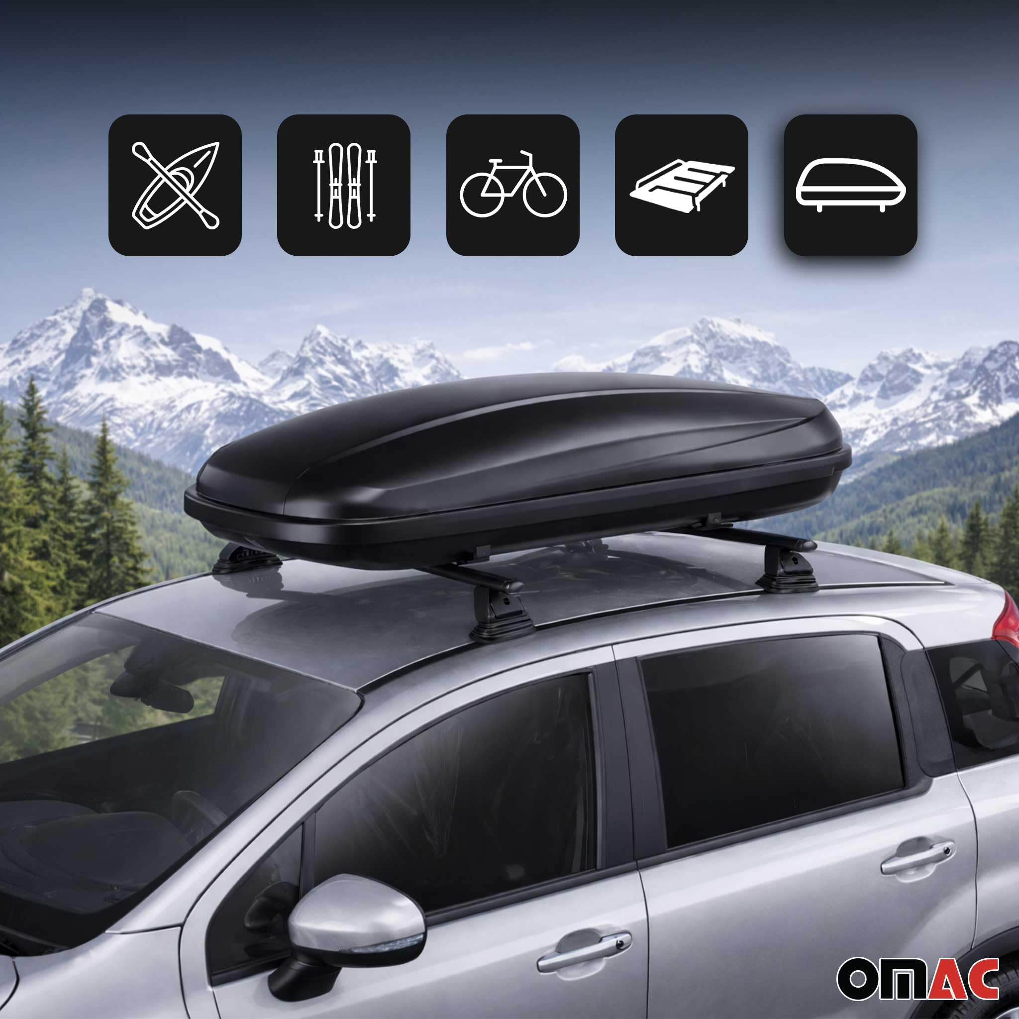 OMAC Stahl Dachträger Querträger Mercedes B Klasse W246 2012-2018 – TÜV/DIN 75302:2019 – Abschließbar – Max. 75 kg – 2 Stangen – Schwarz