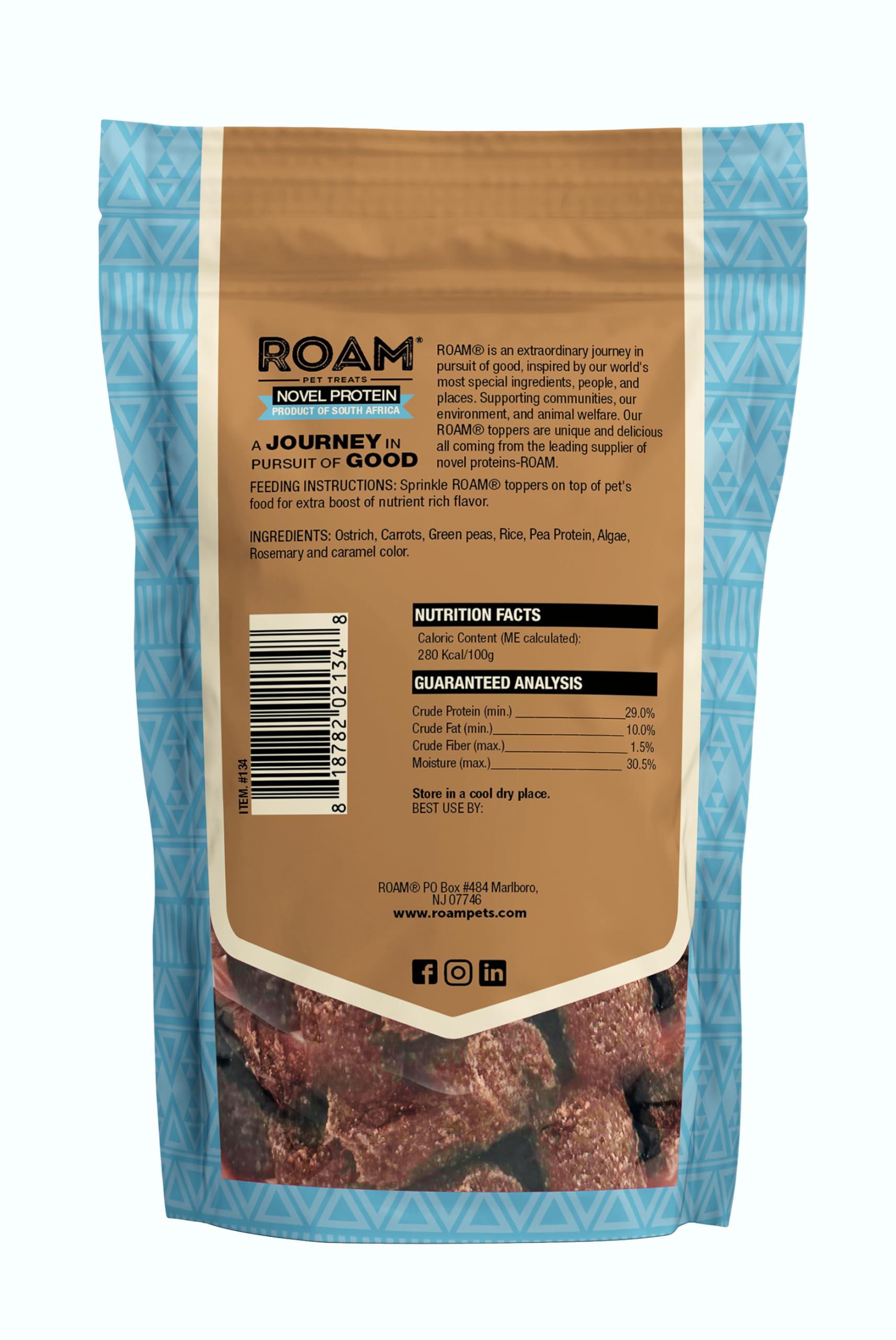 ROAM Dog Treats Ossy Exotic Dog Topper - Single Protein, Sustainably Raised Ostrich Meat Dog Food Topper - Non-GMO Ostrich Dog Treats 4 Ounce