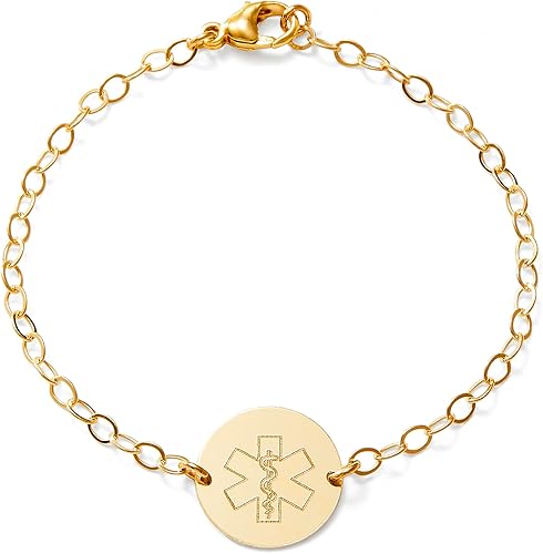 Medical ID Bracelet for Women, Personalized Medical Alert Bracelets 14K Gold Filled Rose Sterling Silver