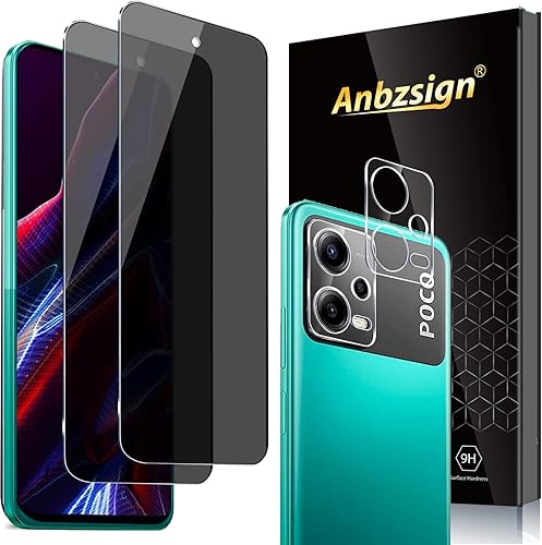(2+2 unidades para Xiaomi Poco X5 Pro 5G + 4G vidrio templado de privacidad. Protector de pantalla de lente de cámara y 2 paquetes, dureza 9H
