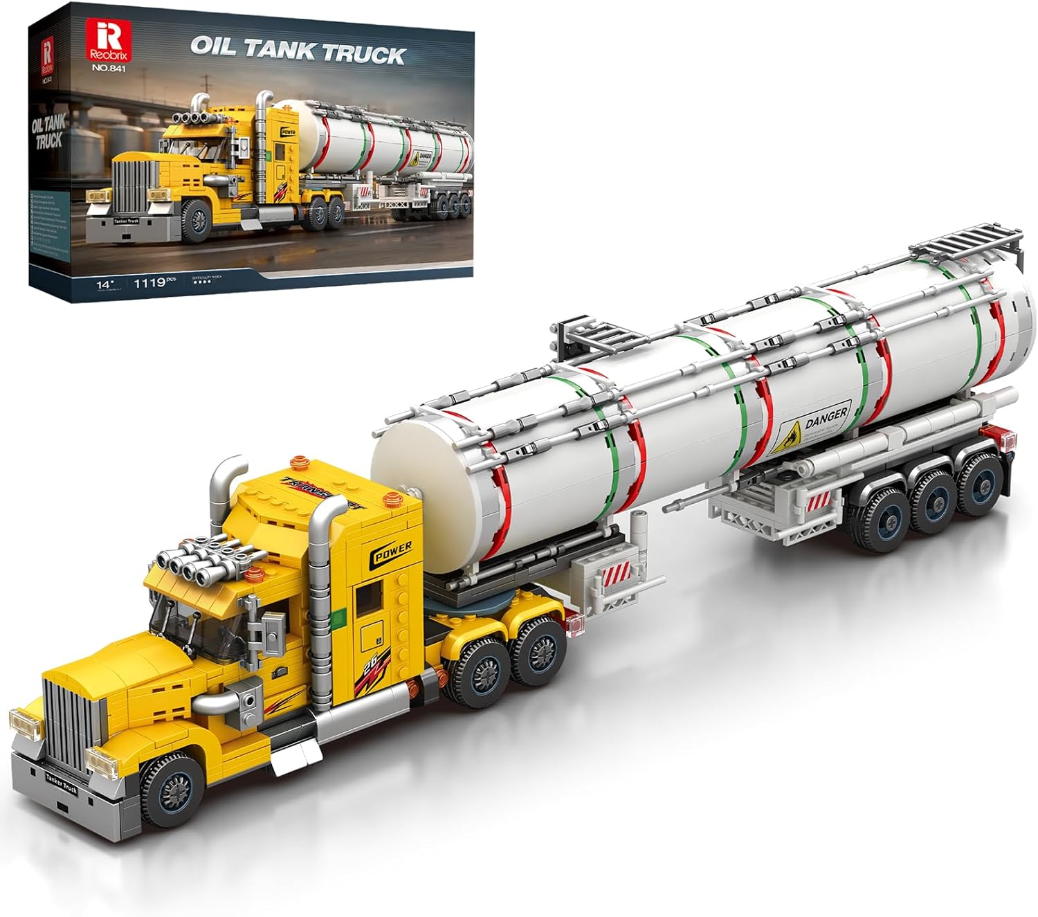 Reobrix Oil Tank Truck Building Set – 1,119 PCS American Long Hood Heavy Duty Tanker Truck Model Kit, Collectible STEM Toy for Adults & Teens 14+