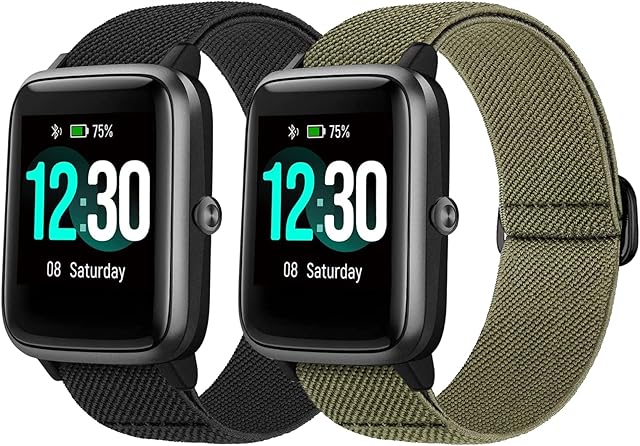 Polyjoy [2 Pack] Veryfitpro ID205L Watch replacement Strap, 19mm Stretchy Nylon Bands Compatible with Grv/Willful/Letsfit/Letscom/Teminice/Yamay/Fitpolo SmartWatch.