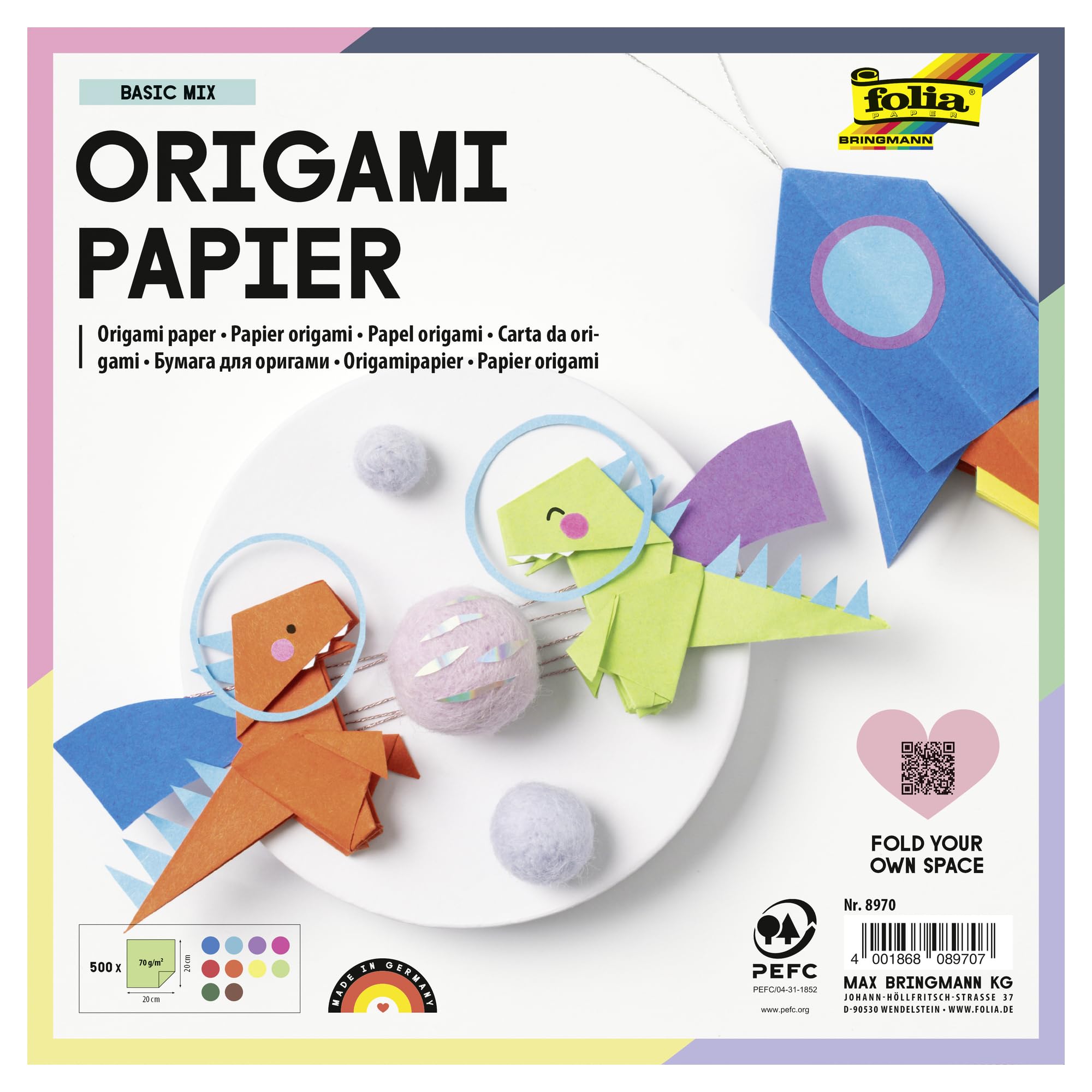 Papier Origami Premium 100 Feuilles - 10 Couleurs - 20x20 Cm - 70g/m² - Pour Loisirs Créatifs