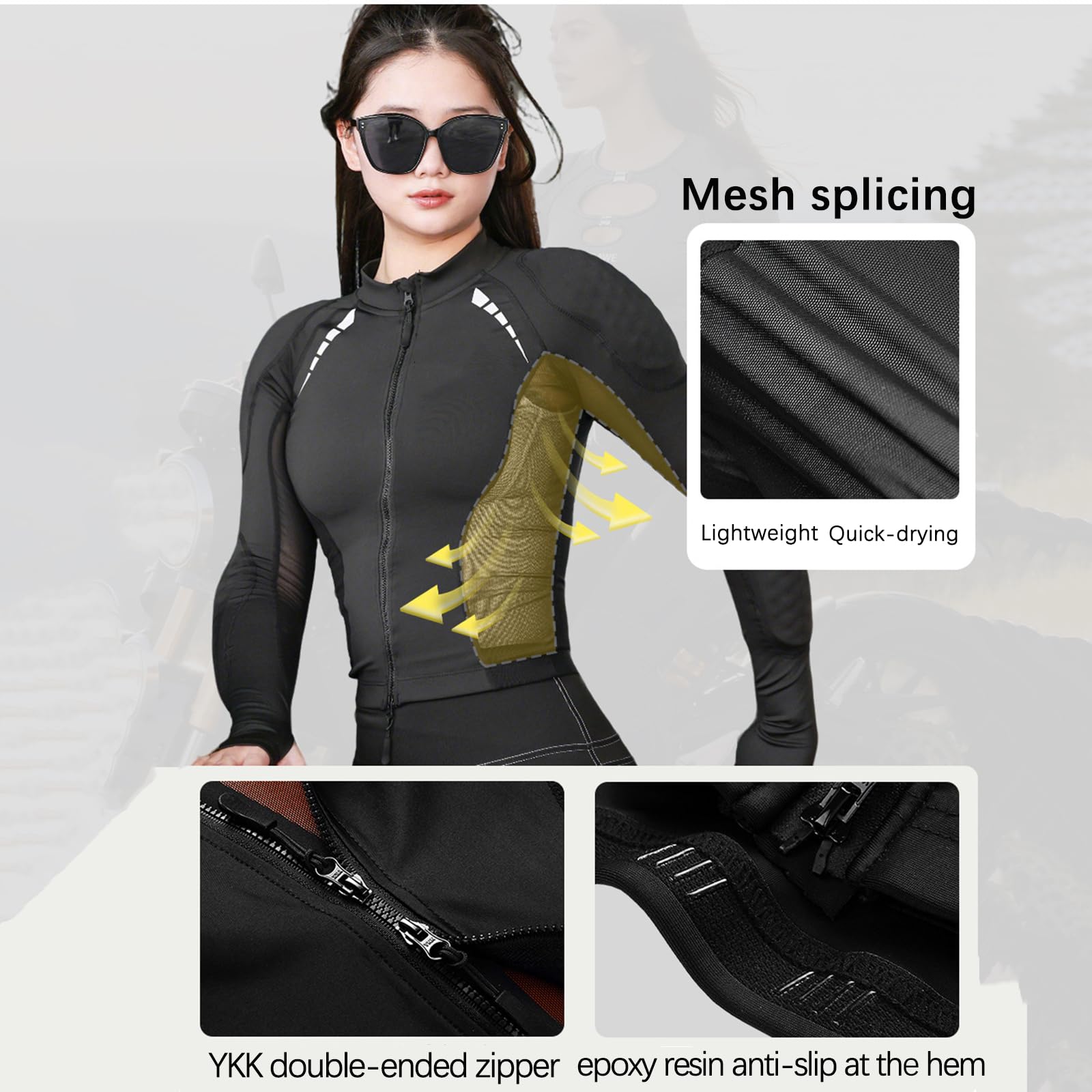 Completo moto donna giacca mesh e leggings protettivi, equipaggiamento estivo alta elasticità traspirante, abbigliamento motociclista protezioni CE rimovibili sicurezza