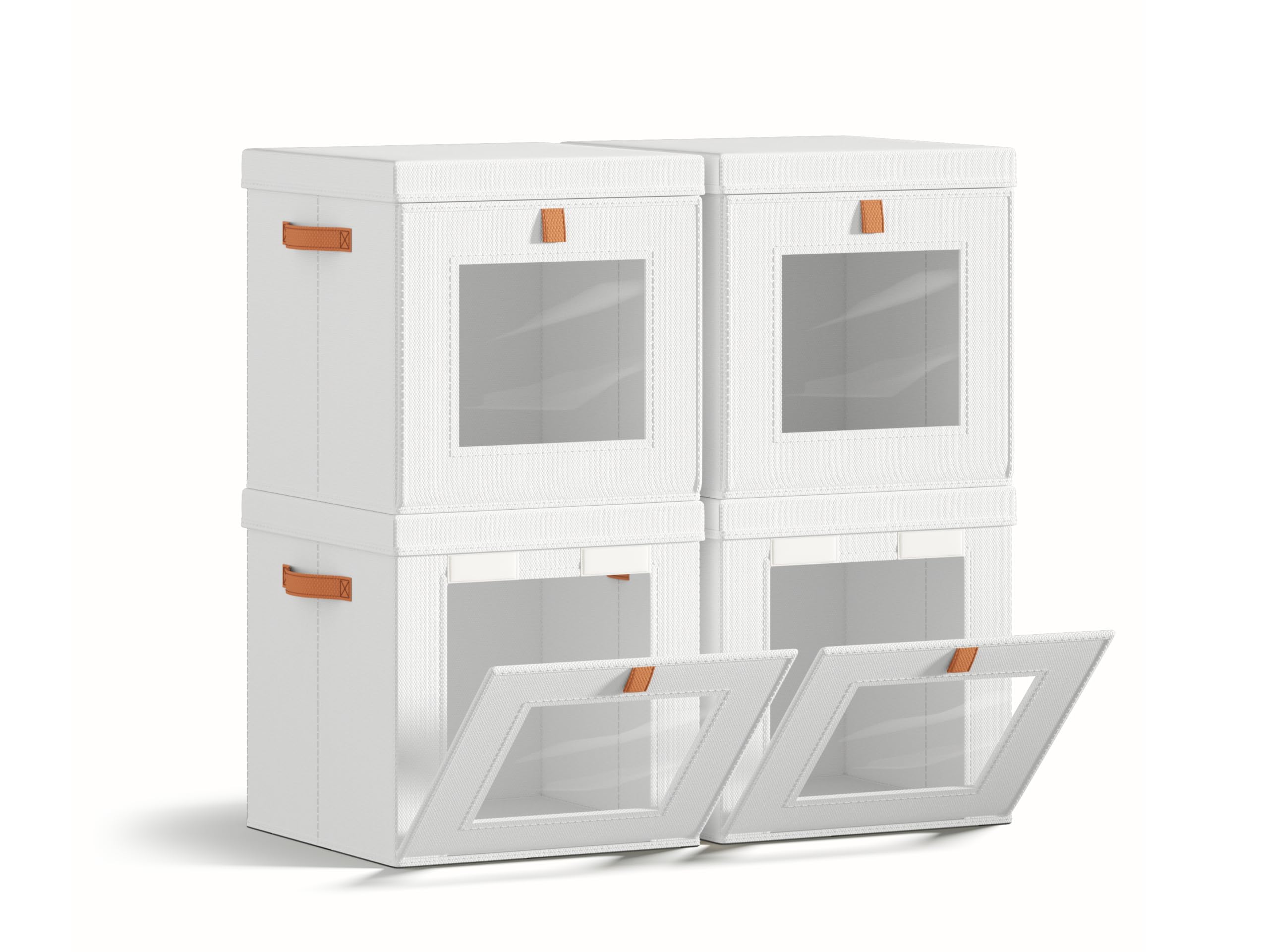 Homsorout Cube Storage Bins with Lids - Front Opening, Clear Window, 4 Pack