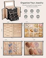 Vista 3 de Homde Regalos de Navidad de cuero sintético, enorme joyero, organizador de reloj con espejo, collar, anillo y aretes, estuche de regalo con Dorado