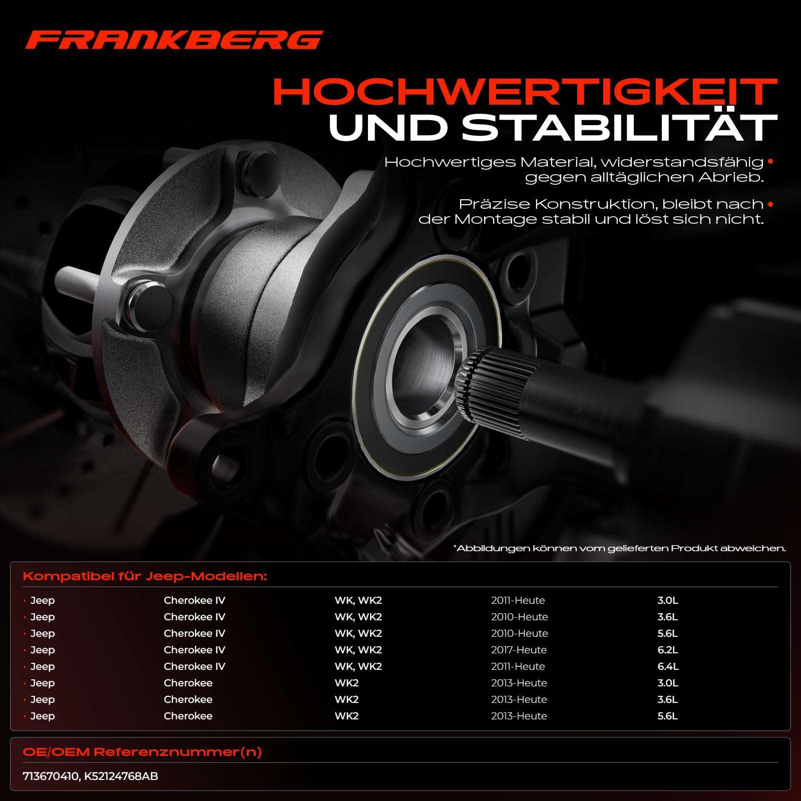 Frankberg Set di 2 cuscinetti per ruote posteriori con sensore ABS integrato, compatibile con Grand Cherokee IV WK WK2 Grand Cherokee Van WK2 Replace# 713670410, K52124768AB