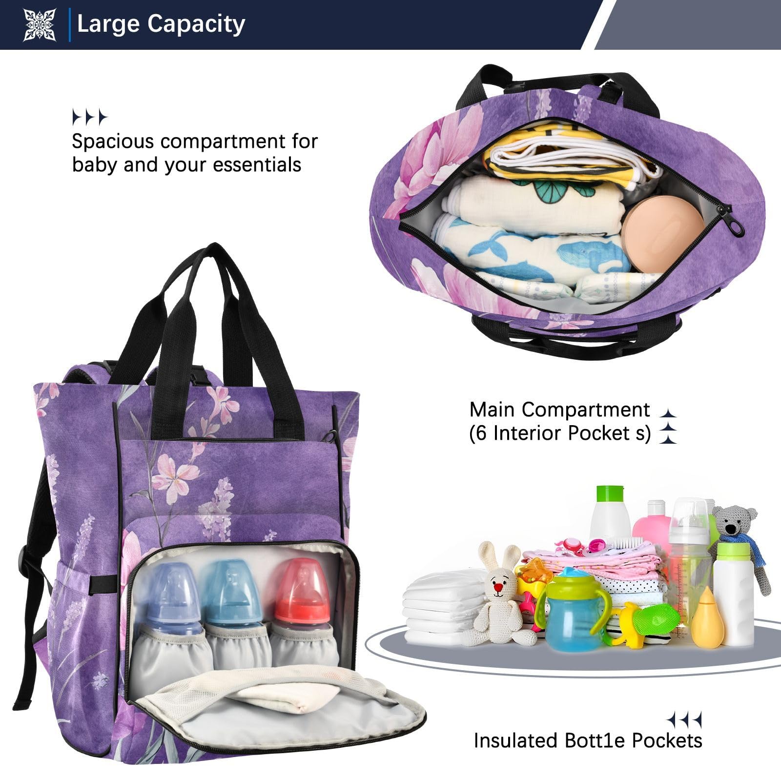 Duże torby na pieluchy unisex do podróży kwiatowe tulipany