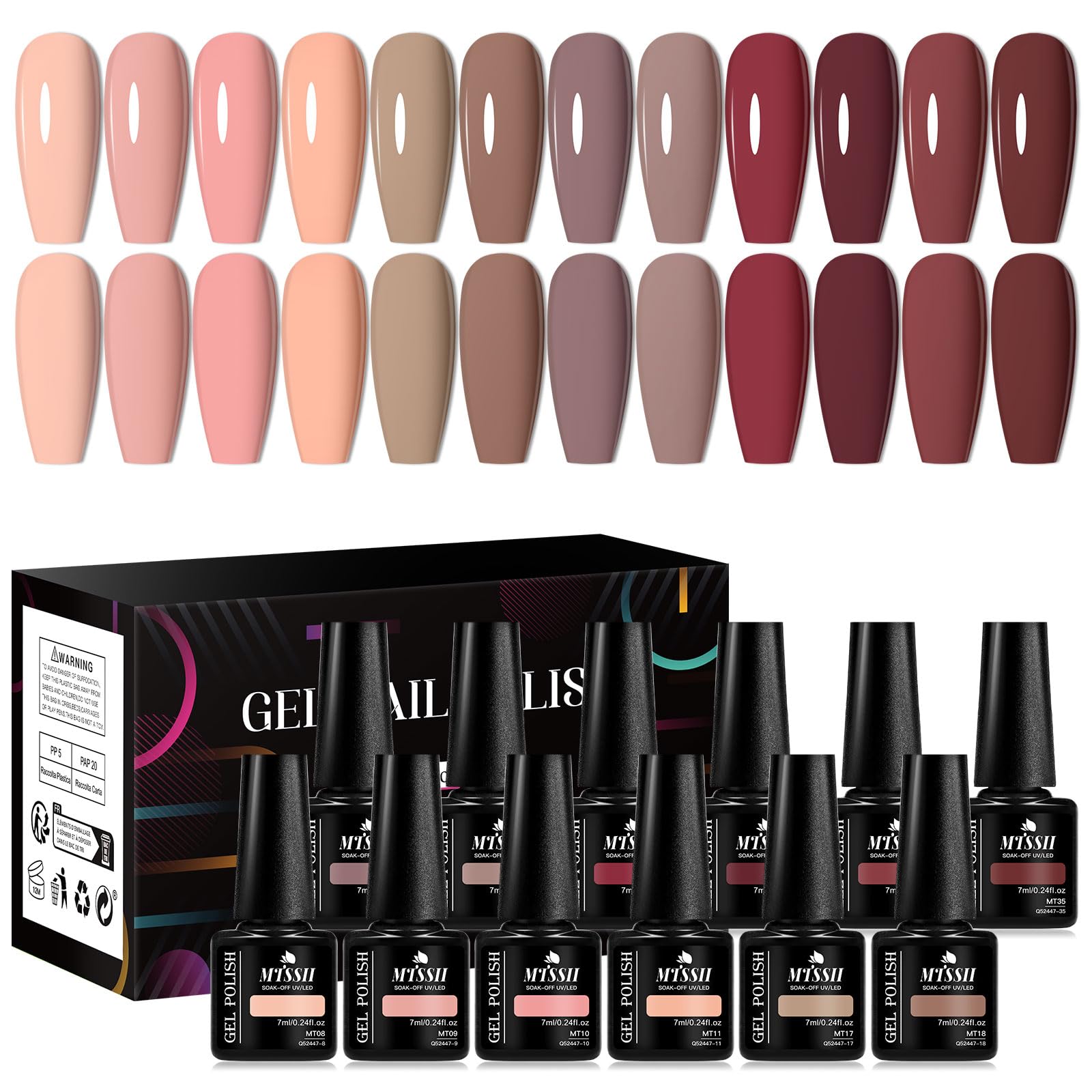 MTSSII 12PCS Gel Nail Polish Set,UV/LED Soak Off,12 Colors Gel Nail Kit Art Design Soak Off UV LED,Nail Art Design Gifts for Women (Set-11, 12pcs)