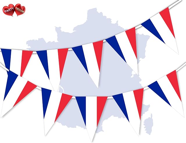 Party Decor France Full Flag Patriotic Themed Bunting Banner 15 Triangle flags for guaranteed simply stylish party National Royal decoration