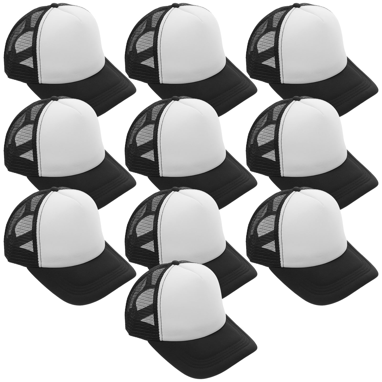 Angoily Poliéster Gorras de Béisbol Negro en Blanco, de Malla 10 | Sublimación y Serigrafía, Pack de 10 Piezas, Uso Diario y Exterior, Ajuste Unisex