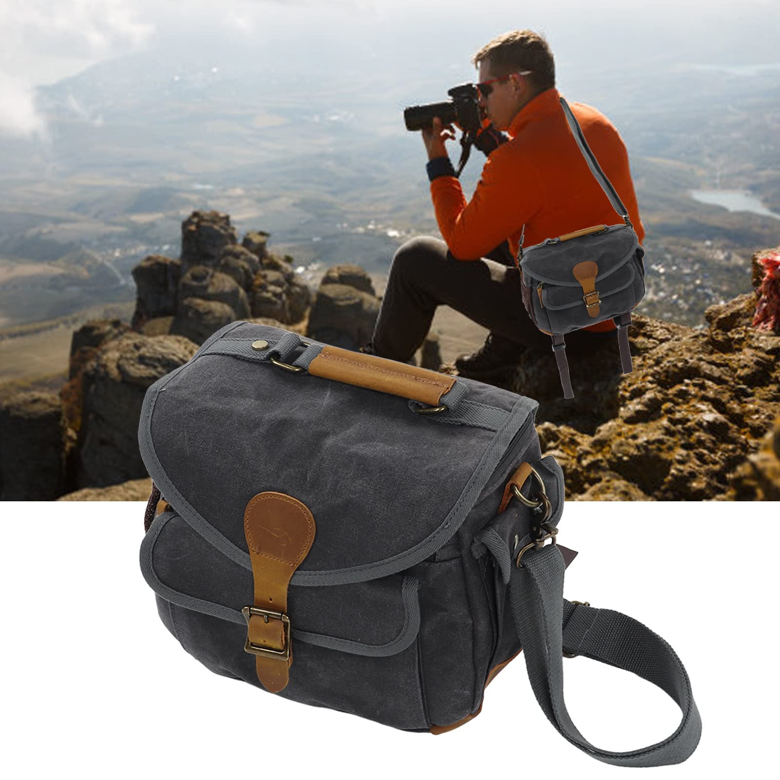 Bolsos de Hombro para Cámara de Lona, ​​diseño Vintage Elegante para Viajes de Fotografía, Estuche SLR DSLR de Gran Capacidad