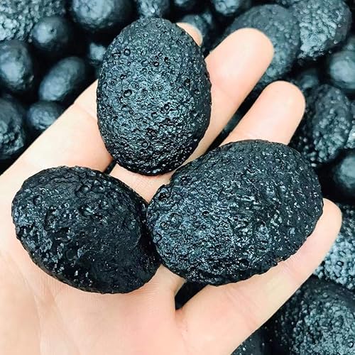 Miniatura 3 de 1pcs piedra natural natural meteorito cuarzo oval piedra áspera negro tektite espécimen para la venta