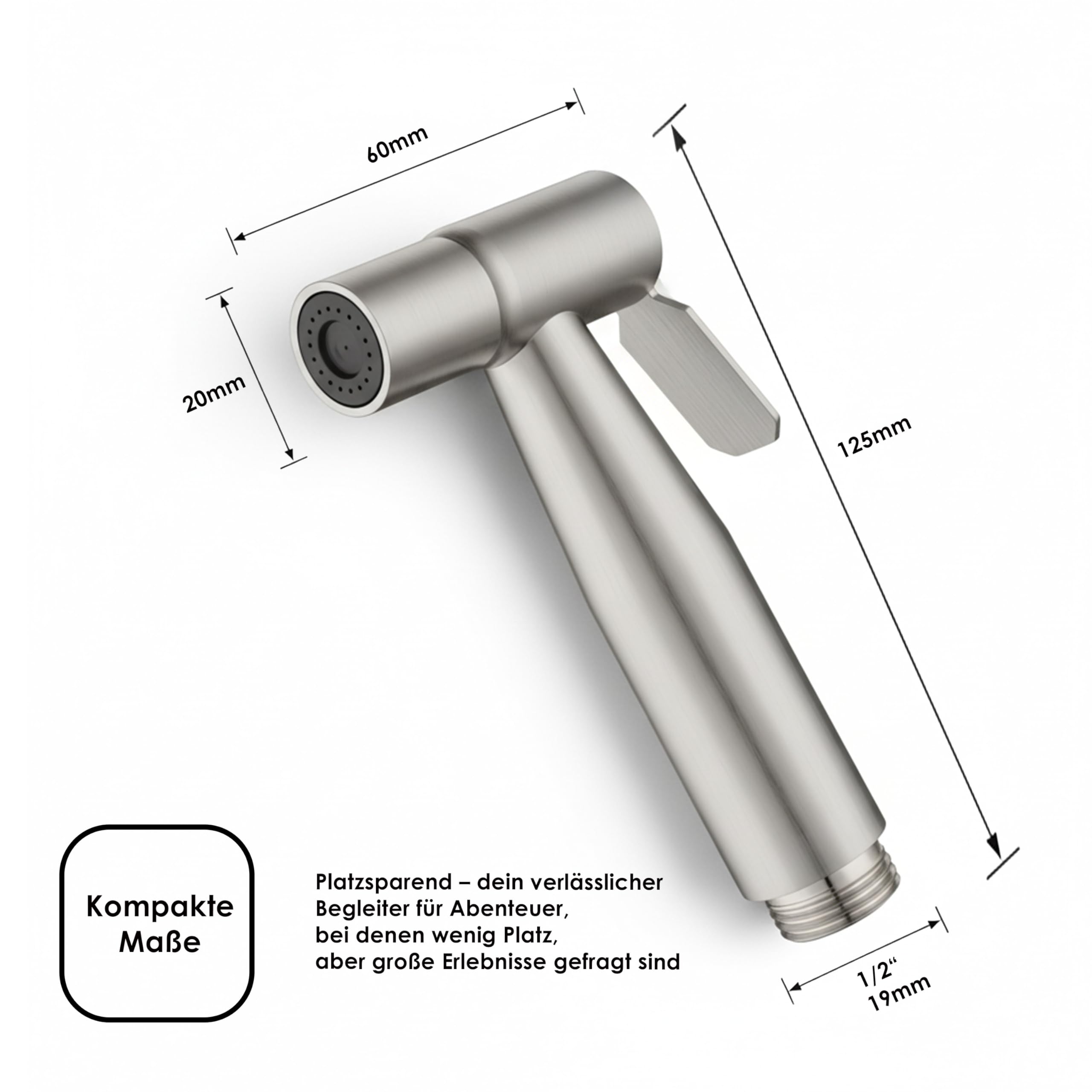 Pommeau de douche mobile pour camping en acier inoxydable, alimentation en eau réglable, tuyau de 1,2 m, compact et idéal pour l'extérieur, vanlife et camping-car (chrome)