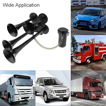 Train Horns Kit, 4 Trumpet Air Horn Kit, 12V 185db Super Loud Train Horns for Pickup Trucks, Four Trumpet Air Horn with Compressor for Vehicle Cars Trucks Pickup Trains Lorrys Boats