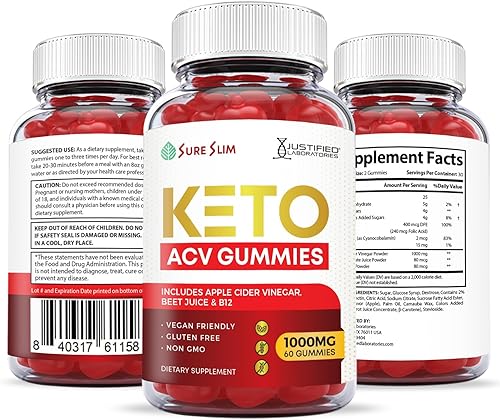 Miniatura 6 de Justified Laboratories Sure Slim Keto ACV Gummies 1000 mg con jugo de granada raíz de remolacha B12 300 gomitas