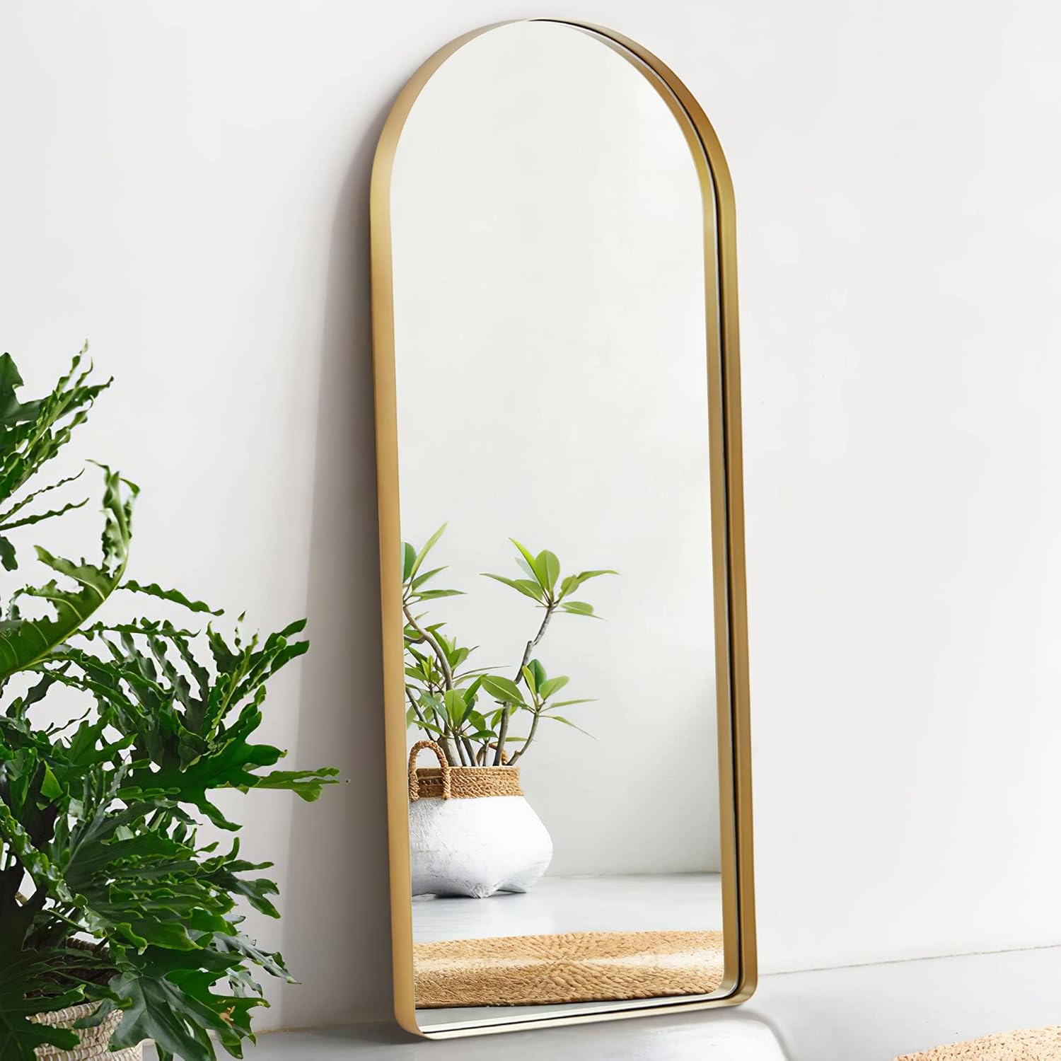 Full Length Mirror, 64"x21" Aluminum Alloy Frame Arched Floor Mirror, Deep Frame Shatter-Proof Glass Body Mirror-Leaning Against Wall or Wall-Mounted for Bedroom Living Room Dressing Room