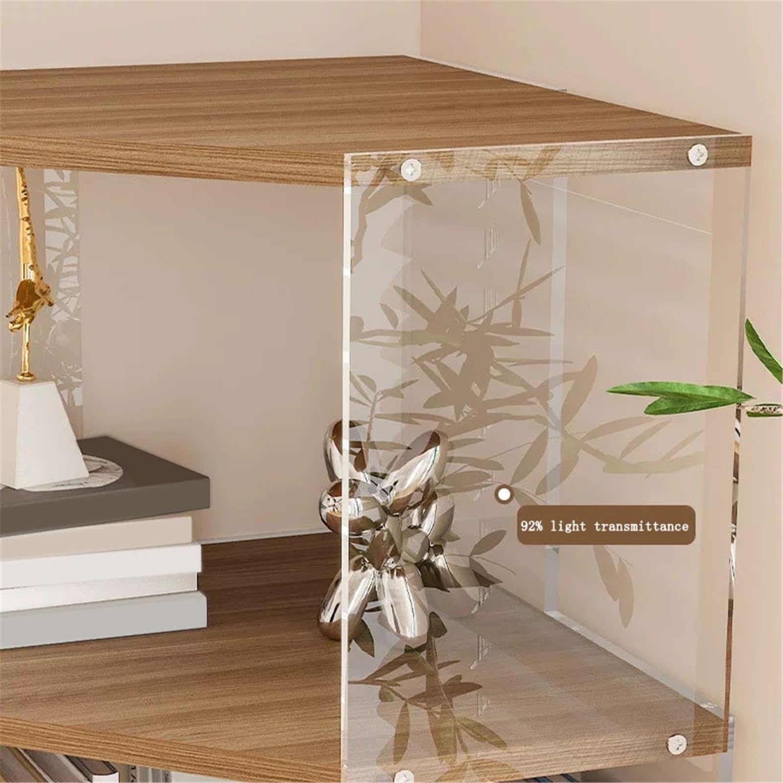 Vitrinenregale Mehrzweck-Bücherregal mit 4 Ebenen aus Acryl und Holz for die Wohnzimmerecke freistehend