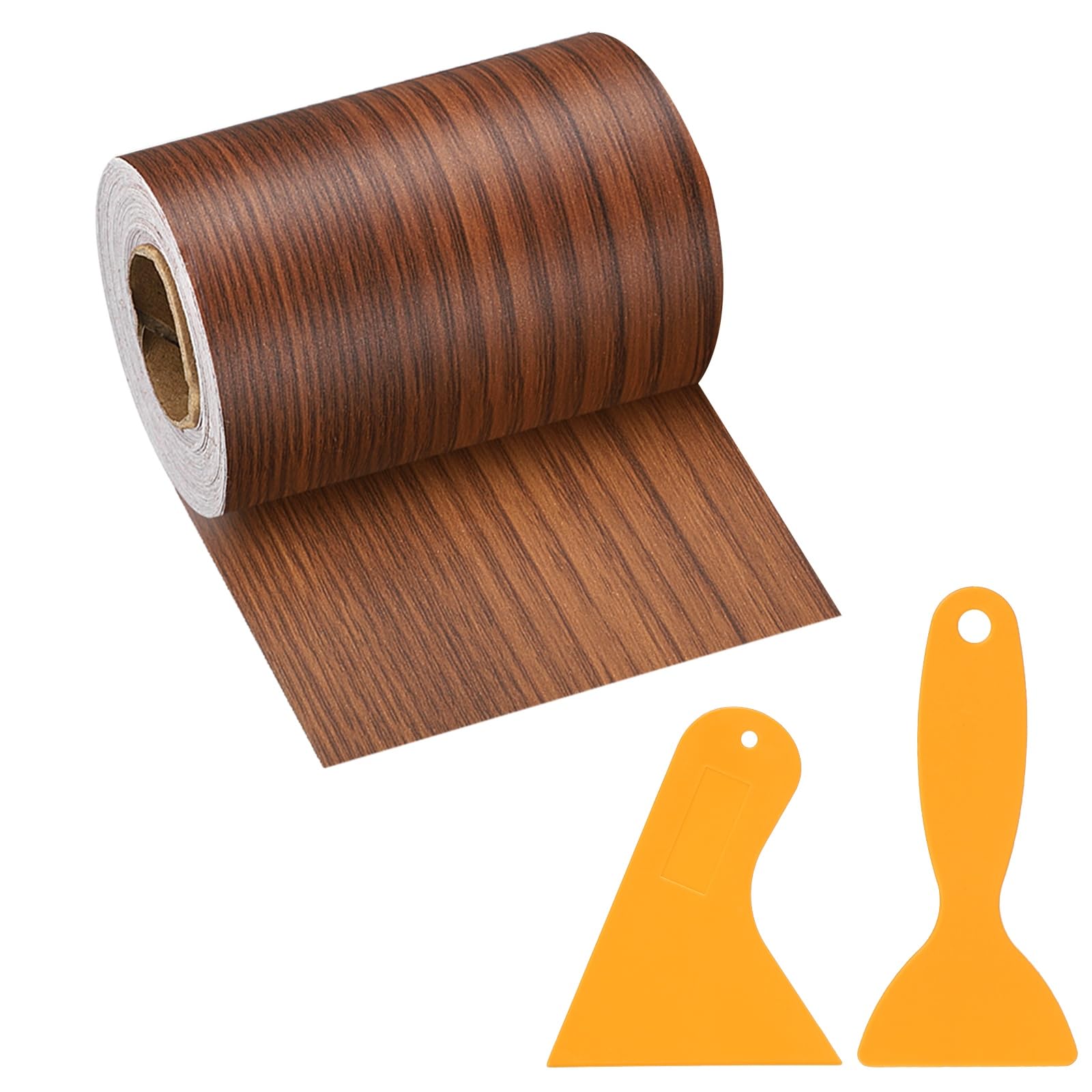 PATIKIL Wood Grain Repair Tape, 3" x 33' Self Adhesive Realistic Wood Tape with Scraper Durable Repair Patch for Furniture Floor Window Door Table DIY Home Decor, Teak — image 1